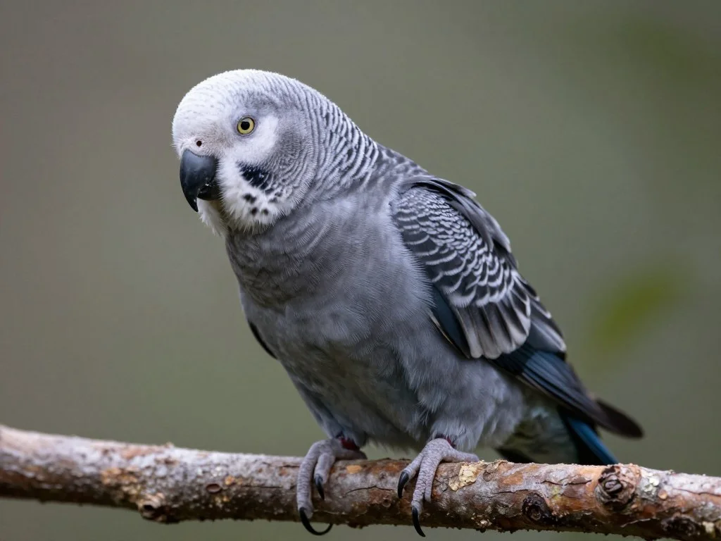 A parrot showing subtle signs of illness with slightly fluffed feathers A parrot showing subtle signs of illness with slightly fluffed feathers